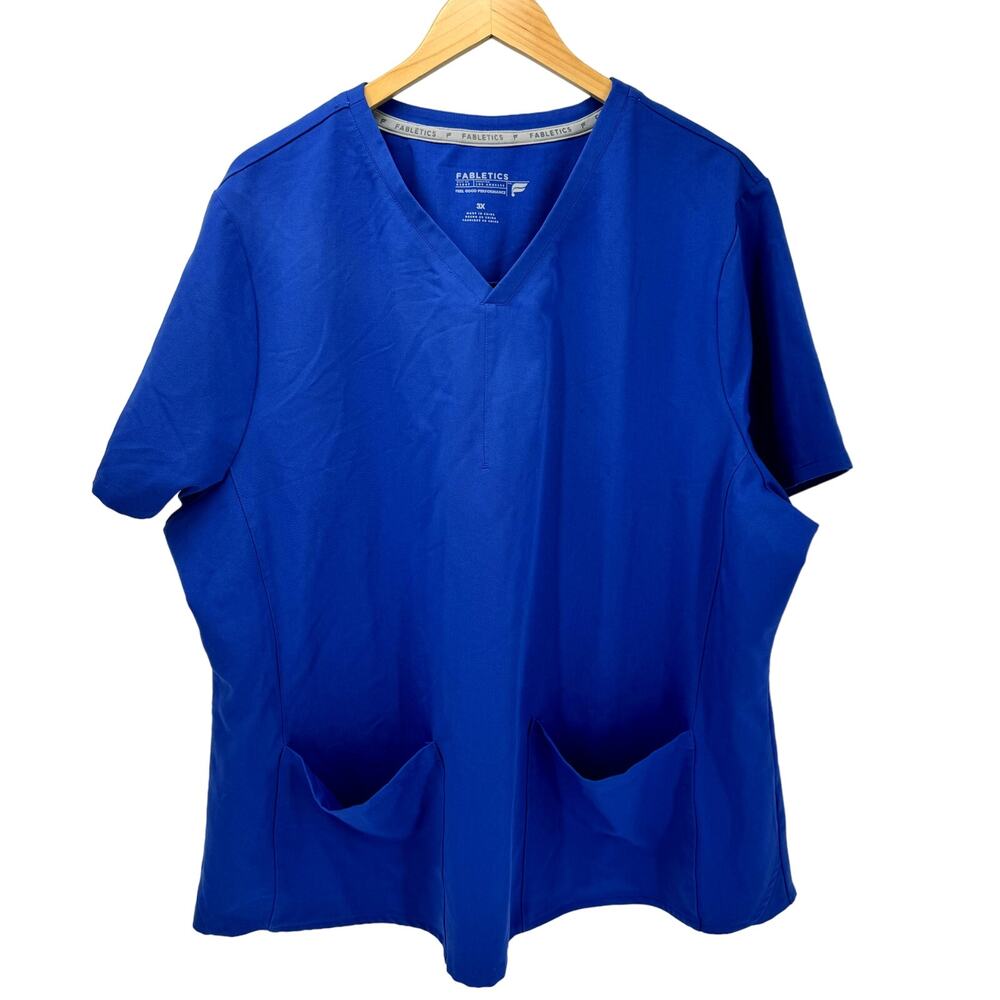 Fabletics Method Scrub Top Womens 3X Blue Short Sleeve V-Neck Pullover + Pockets